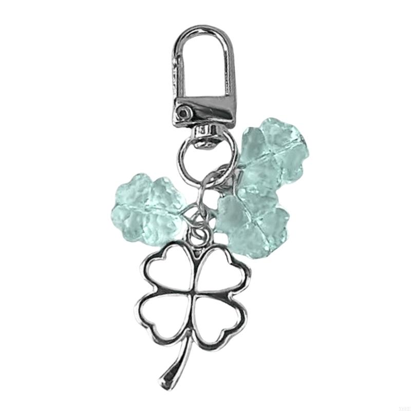 Lucky Four Leaf Clover Keyring Metal Pendant Glass Crystal Beaded Keychain Women's Handbag Lucky Pendant Fashion Gift Jewelry