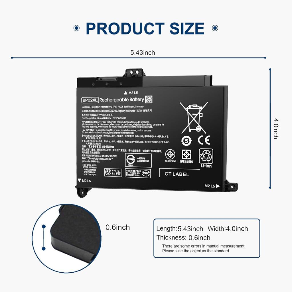 BPO2XL BP02XL 849909-850 Battery for HP Pavilion 15Z-AW000 15T-AU000 15-AU123CL 15-AW053NR 15-AU023CL 15-AU030WM 15-AU062NR 15-AU018WM 15-AU063NR