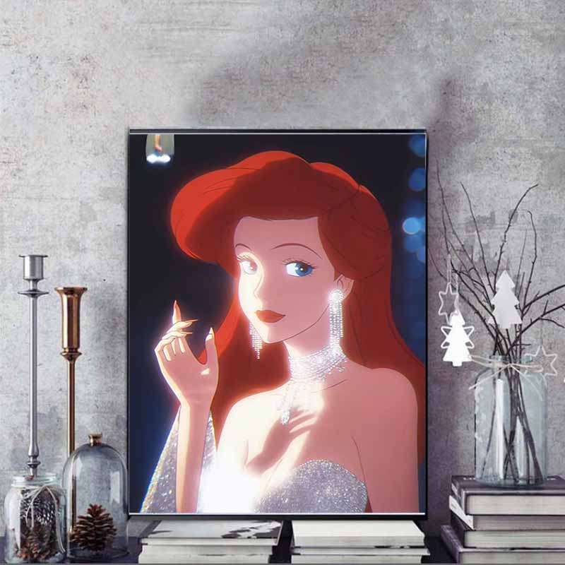 Disney 5D DIY Diamond Painting: Ariels Iconic Features Illustration Cartoon Full Diamond Mosaic Art Wall Decoration Set