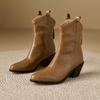 Women's high-heeled short boots autumn and winter new thick-heeled solid-color large-size ankle boots