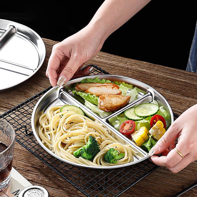 3-przegródkowy talerz obiadowy ze stali nierdzewnej, taca do serwowania, naczynie na przekąski, naczynia z przegródkami na jedzenie, pojemnik na lunch do stołówki szkolnej, narzędzia kuchenne