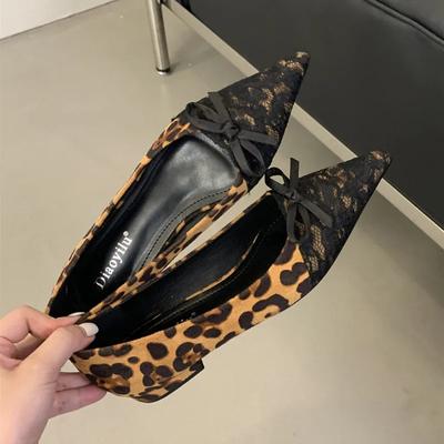 Mode Elegante Spitzschuhe Damen Schuhe Leopardenmuster Flache Pantoletten Schuhe 2025 Frühling Mode Wildleder Schleifendesign Flache Schuhe Zapatos Mujer