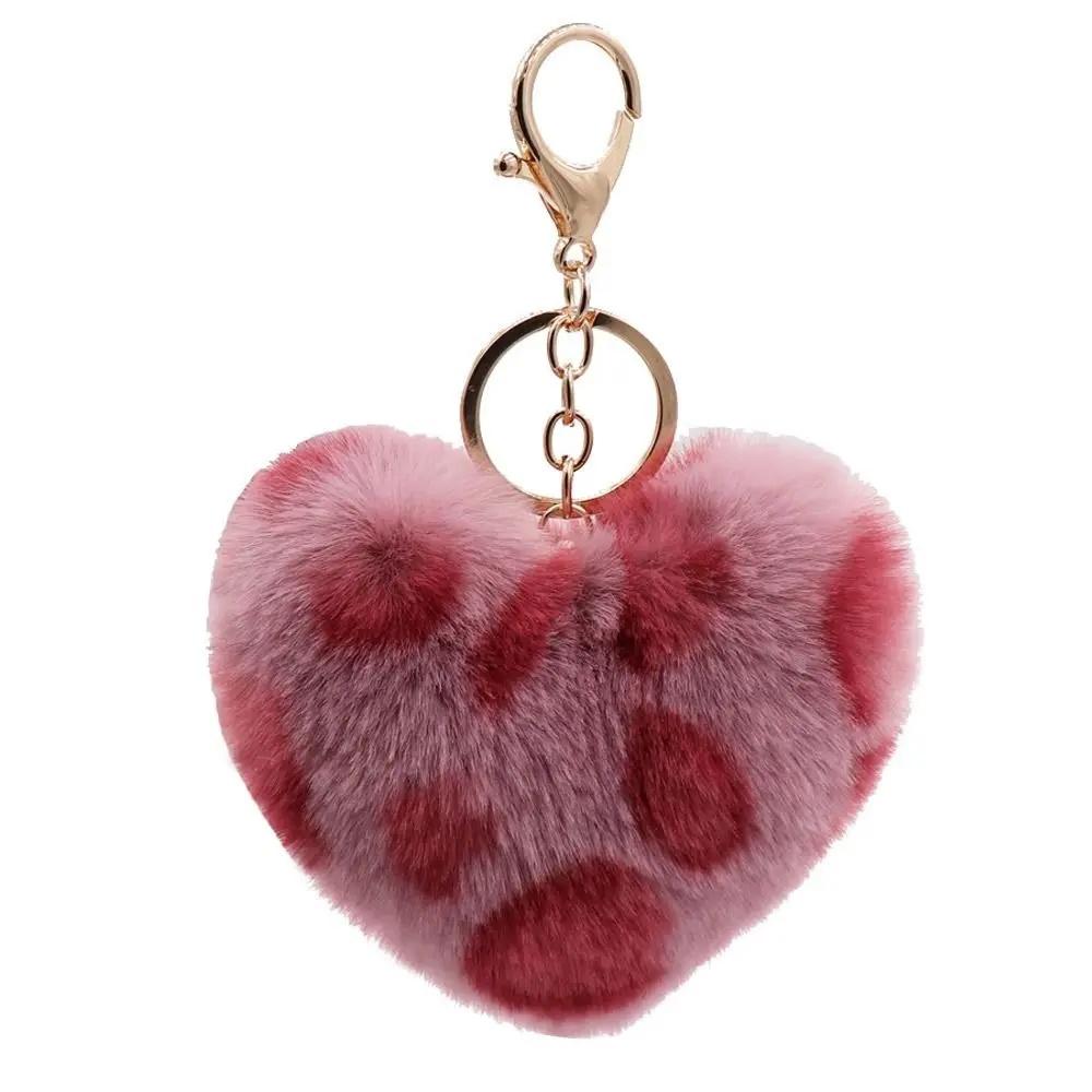 Fashion Multicolor Leopard Pattern Plush Fluffy Peach Heart Shape Pendant Keychain Cute Cartoon Key Chains Car Keyring