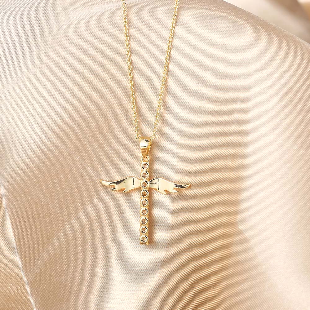 Engelsflügel Kreuz Anhänger Halsketten für Frauen Ästhetische Koreanische Mode Gold Farbe CZ Halsband Kette Hals Zubehör Schmuck