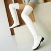 Winter Women Over the Knee Boots Med Square Heels Round Toe Stretch Soft White Black Party Club Sexy Lady Plush Thigh High Boots