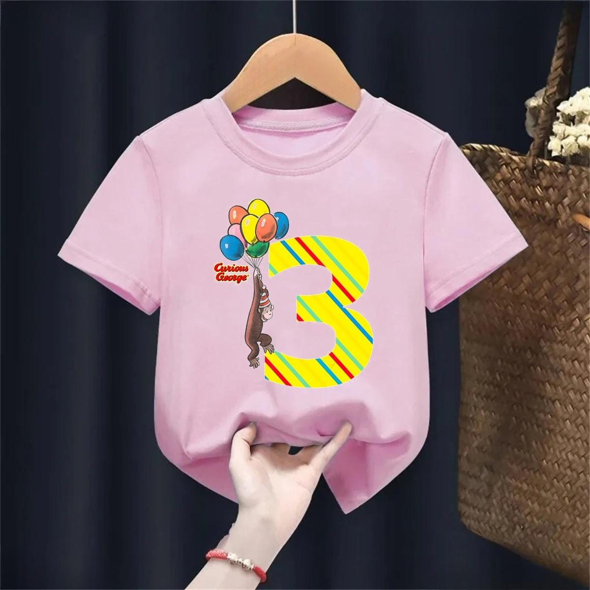 Happy Birthday 2nd3rd Printed Summer Tshirt GirlsBoys Funny Kawaii Kids Clothes Monkey with Balloon TShirt Tops 100