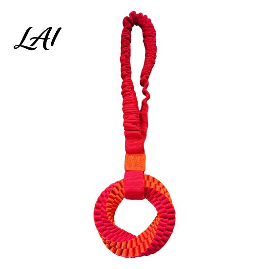 Dog Teeth Cleaning Supplies Bungee Tug Toy Woven Ring with Long Handle Interactive Chew Tear Resistant Toys Toy for Medium Large Dogs Dental