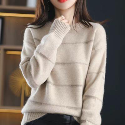 Pullover Female 2023 Autumn/Winter New Knitwear Round Neck Pullover Sweater Women Contrast Stripe Foreigner Sweater Pullover