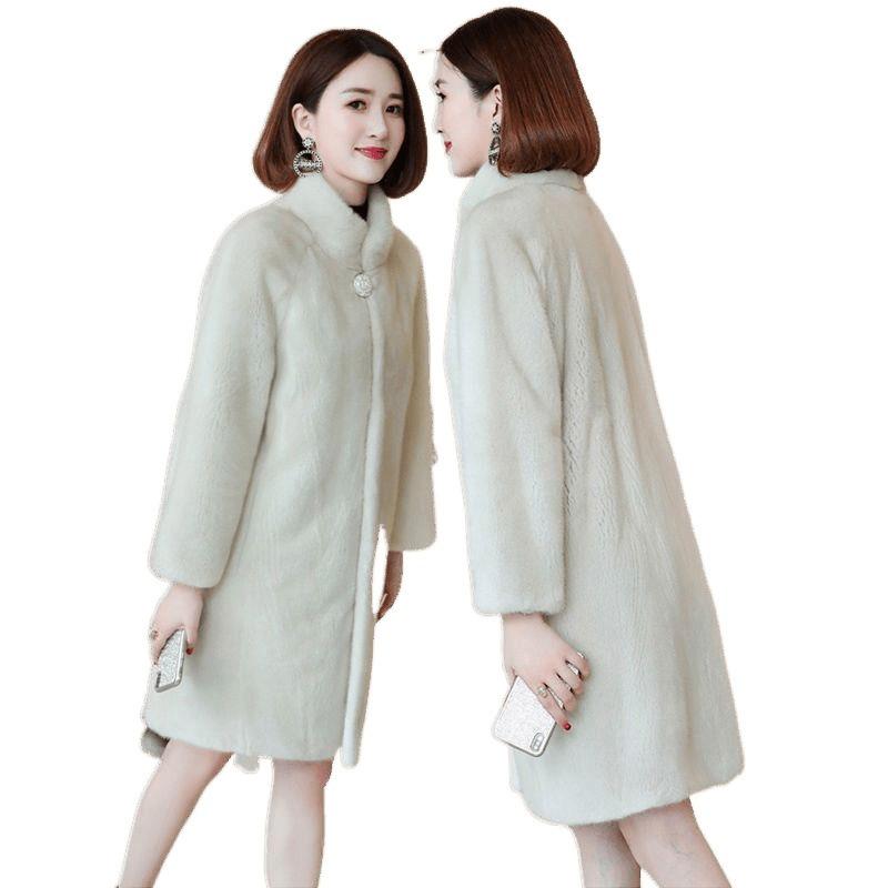 Autumn and Winter New Haining Imitation Mink Fur Coat Medium and Long Stand-up Collar Thickened Imitation Mink Coat Mother Outfit