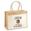 Beach Bag - PLANETEE - Jute with « I Can't Read » Pocket - Cotton - 43x33 Cm - Multicolore