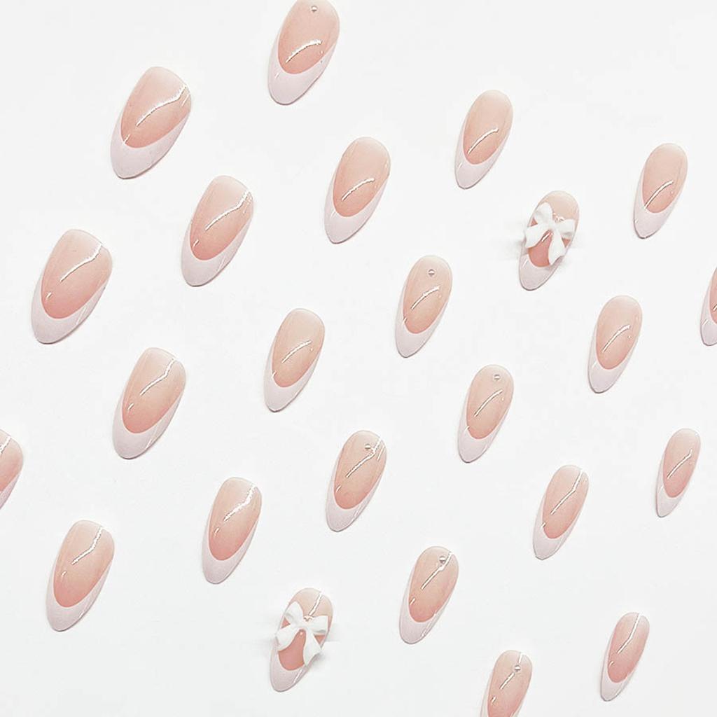 White French Bow False Nail Tips 24 Pieces Per Box Manicure Accessory For Women