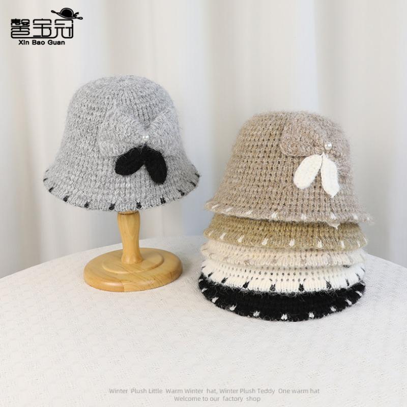 Autumn and winter warm bucket hat small face fashion ear protector basin hat versatile knitted wool hat women