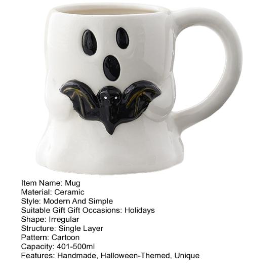 Halloween Ceramic Mug Cute Ghost Pumpkin Cup Reusable Spooky Coffee Cup with Lid Unique Halloween Party Gifts