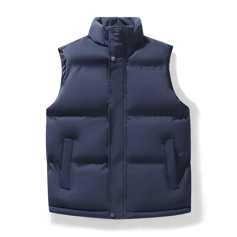 Men's Autumn/Winter Stand Collar Sleeveless Vest - Solid Color Casual Outerwear