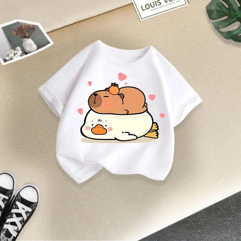 2025 Summer New Kapibala Children's Clothing Girls' Short Sleeved Girls' Tshirt Pure Cotton Fashion Printed Children's Top Trend