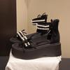 2025 new summer muffin fairy style Roman sandals women's platform heightening outer wear with skirt wedge heels high heels