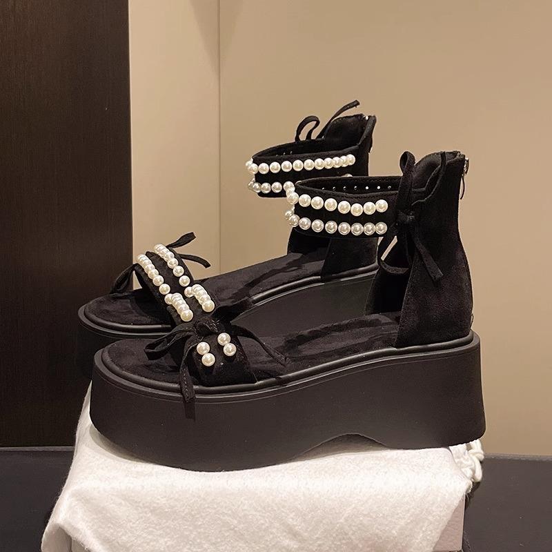 2025 new summer muffin fairy style Roman sandals women's platform heightening outer wear with skirt wedge heels high heels