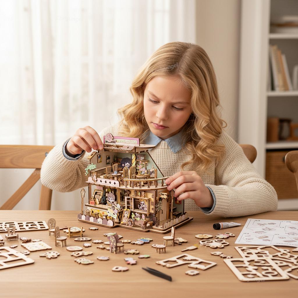 DIY Miniature House Kit Wooden Sweet Shop Dollhouse 3D Puzzle Assembled Building Model Doll Houses Craft Gifts for Adult Kids