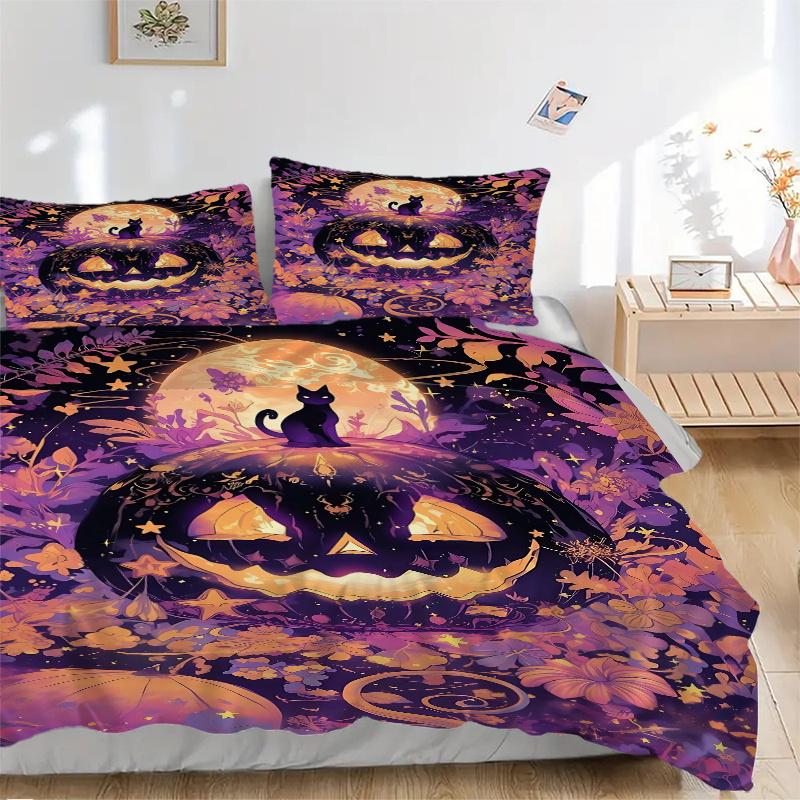 3pcs Halloween Pumpkin Print Cover Set Ultra Soft, Breathable, and Comfortable Bedding with Stylish Design for Bedroom and Guest Room Decor 1 Cov