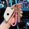 Creative and Fashionable Car Keychain, Leather Handmade Woven Rope, Full of Diamonds, Number Plate, Anti Loss Keychain Ring