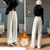 Women Winter Chic Winter Snow Warm Daily High Waisted Long Pants Lady Basic Baggy Straight Leg Wide Leg Plush Thermal Trousers