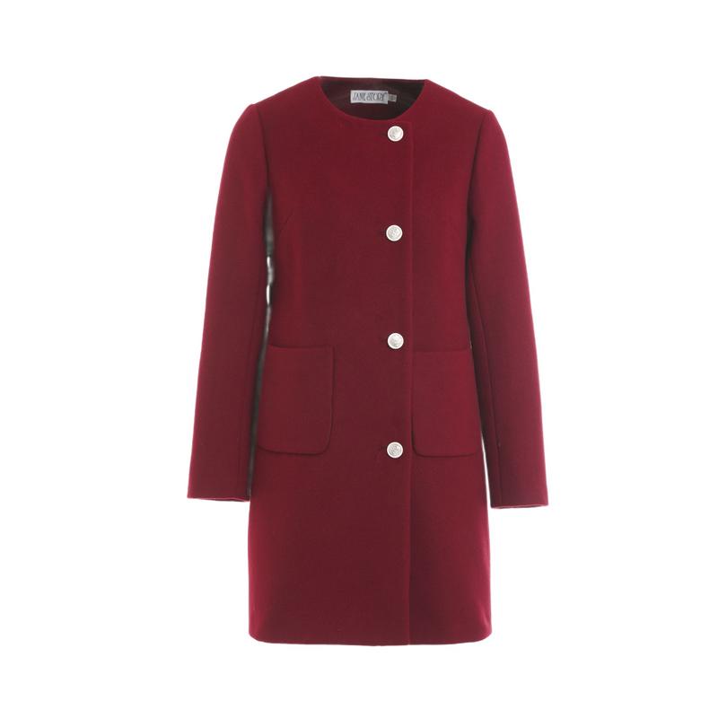 Fashionable and versatile design, round neck woolen coat, women's autumn and winter slimming mid length jacket