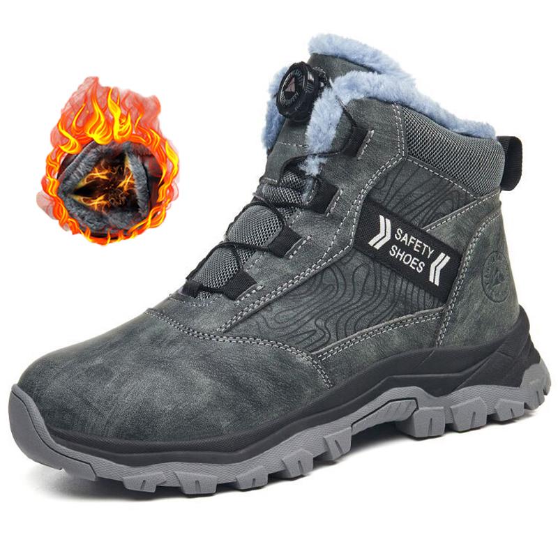 

Rotating button Men Winter boots Steel toe shoes Puncture-Proof Safety Boot for engineers Indestructible shoes Work Boots Men 37