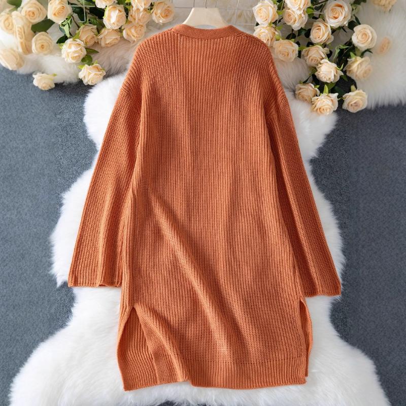 Autumn Winter Women's 2025 Solid Color Casual Loose Knitted Cardigan Jacket Thick Needle Long Sweater