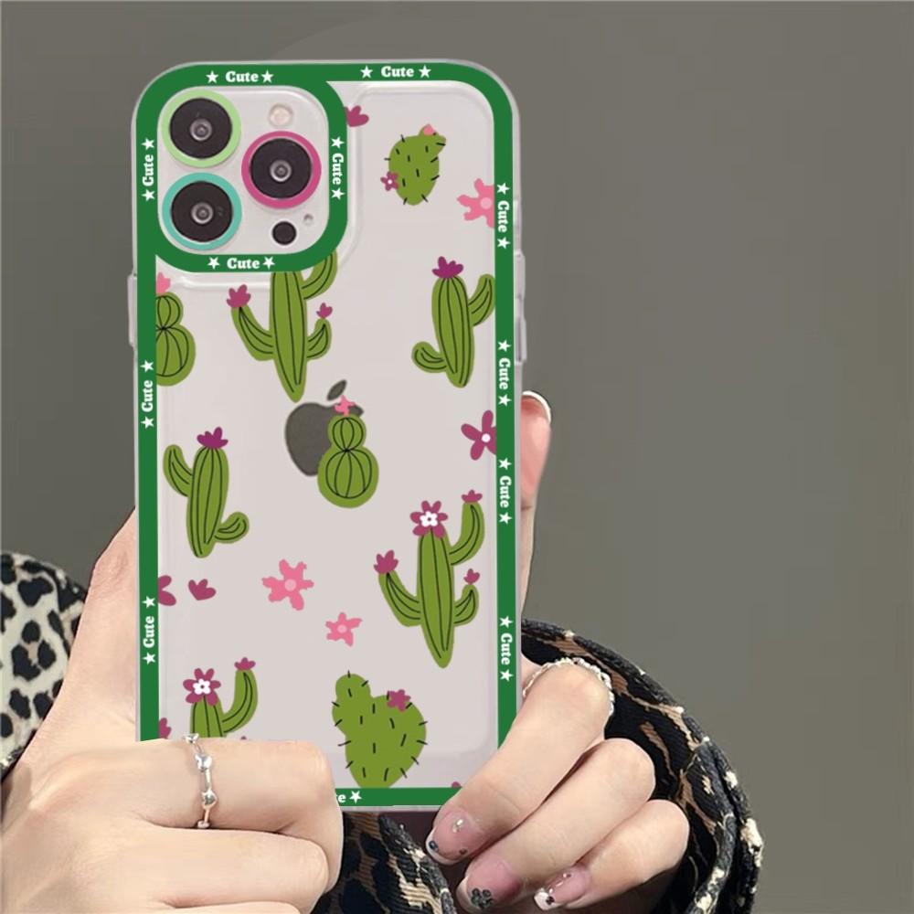 Cartoon Art Summer Cactus Phone Case For Samsung S 20 21 22 23 Lite Plus Ultra Clear Mobile Cover Funda