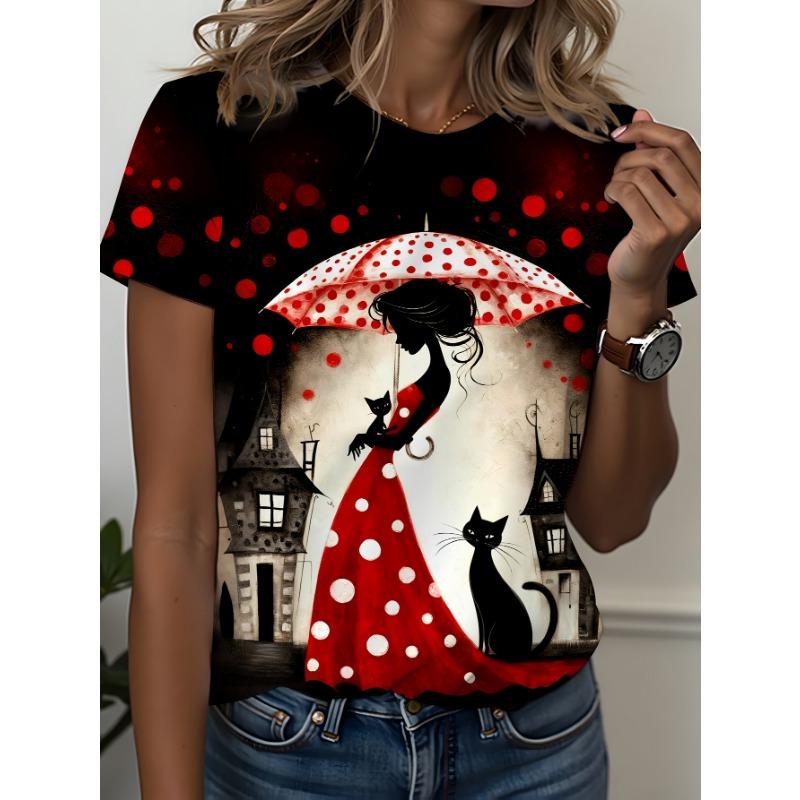 

Plus size women s red polka dot girls pattern print S