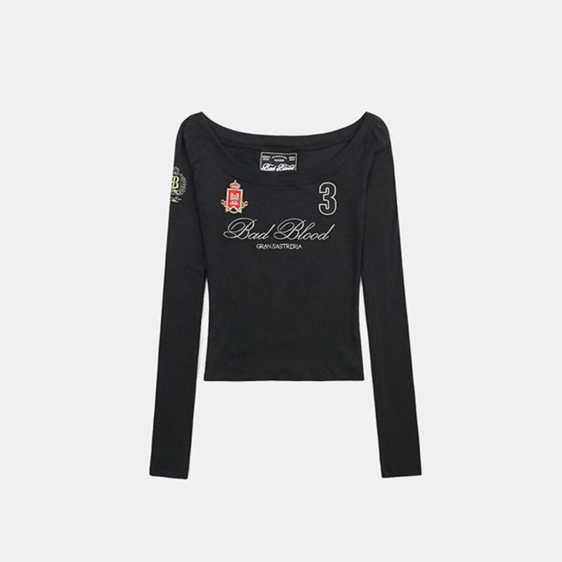 Korean Badblood BCAC Series: American Spicy Girl One-Shoulder Long-Sleeve Slim Top Medium чёрный