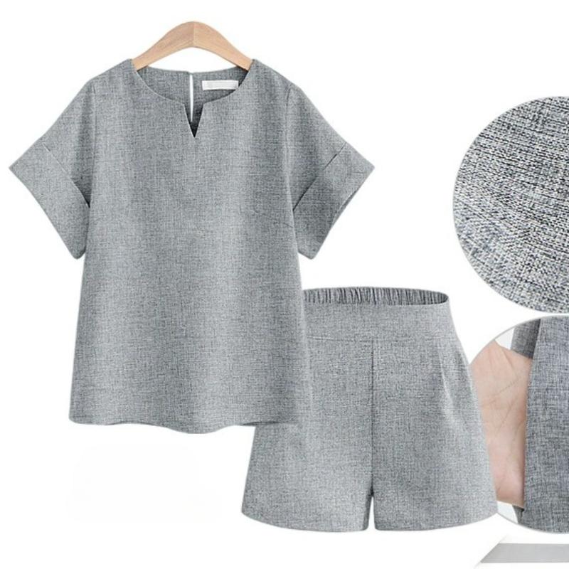 2 Piece Set Crop Top+Pants Suit Aesthetic Summer Women Flax Casual Tracksuit Short Trousers Outfit Sports Suit Oversize