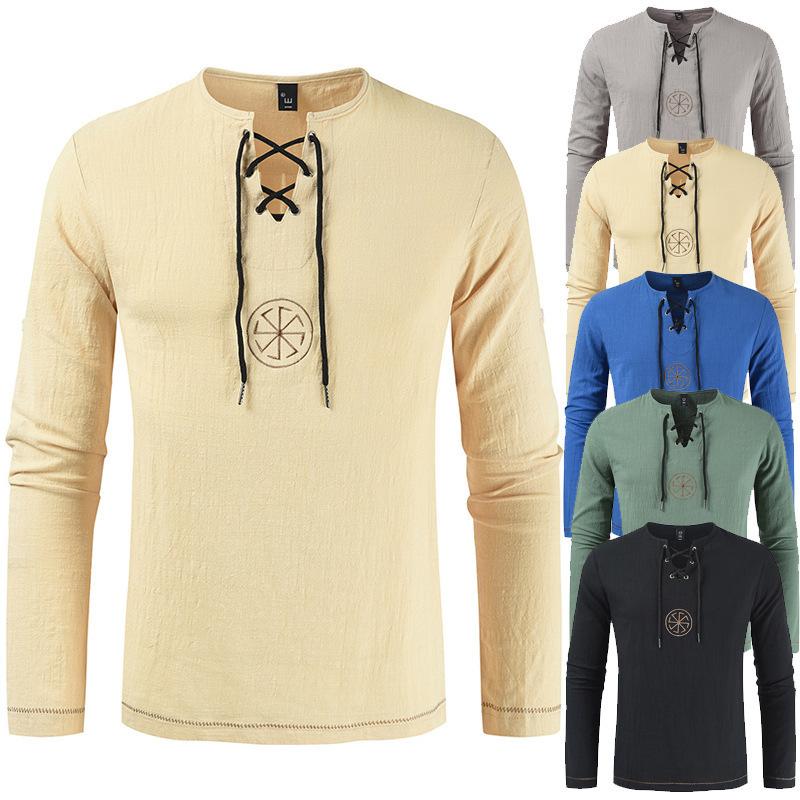 Wiosna i Jesień Zima Nowy Męski Młodzieżowy Casualowy T-shirt z Długim Rękawem Jednokolorowy Europejski i Amerykański Styl Modny T-shirt