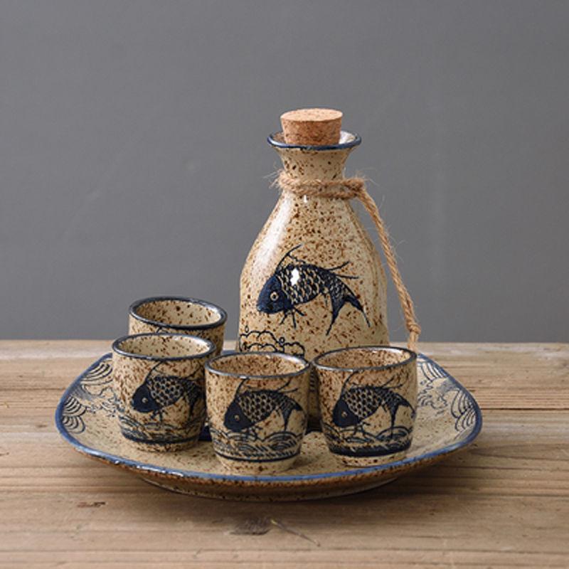 Wine Warmer Japanese Ceramic Sake Pot Set Household Small Wine Cup Traditional Handmade Wine Pot Accessories Shochu Cup Set 2025
