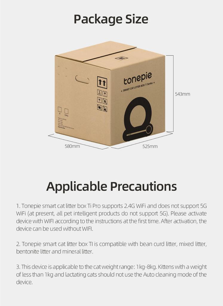 Tonepie 65L Automatic Smart Cat Litter Box Self Cleaning Fully Enclosed Cat Litter Box Pet Litter Tray