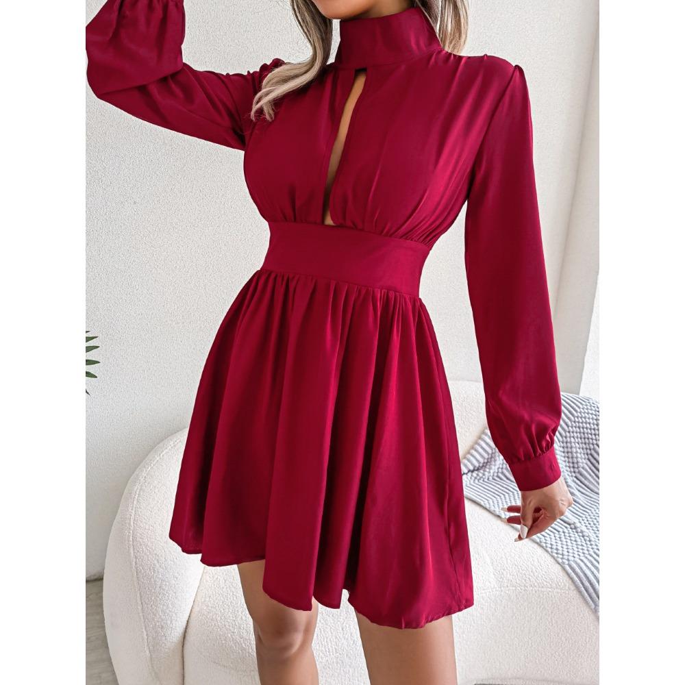Falda plisada para mujer Vestido sexy con cintura hueca y vuelo amplio Vestidos midi casuales de color sólido