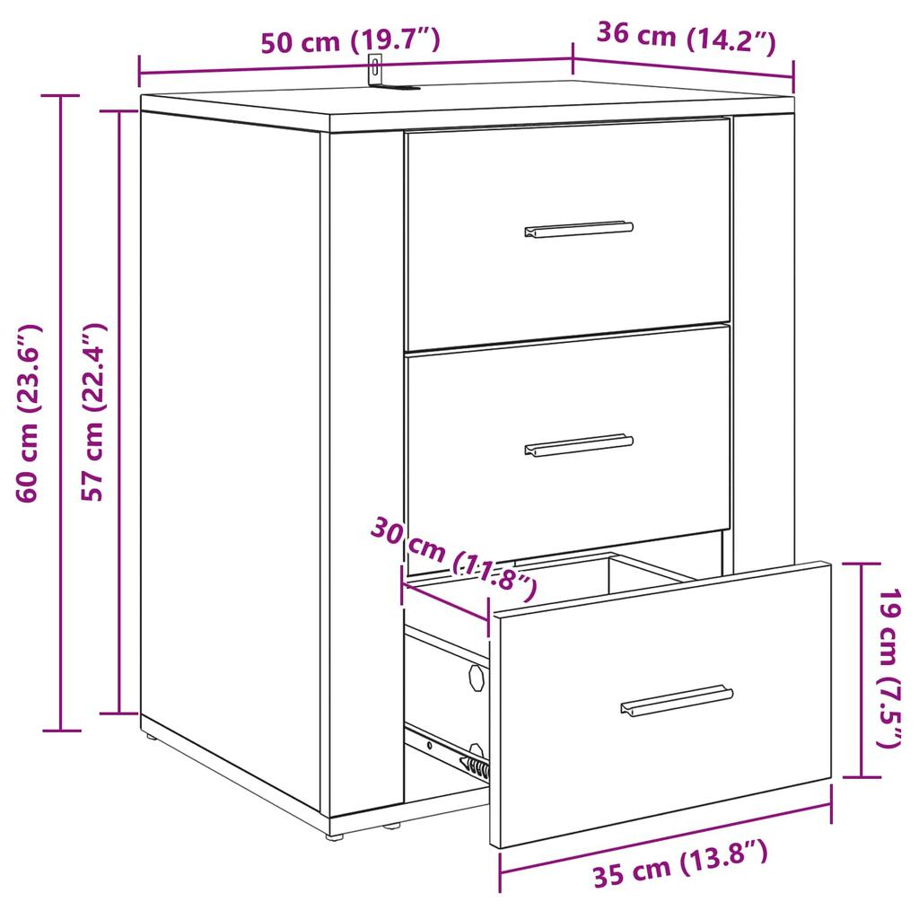 Nightstand Black Oak Effect 35 x 50 x 60 cm Particleboard