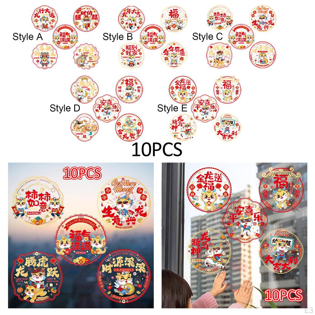 10 Pieces Chinese Year Window Stickers Spring Festival Decor Dragon Decoration