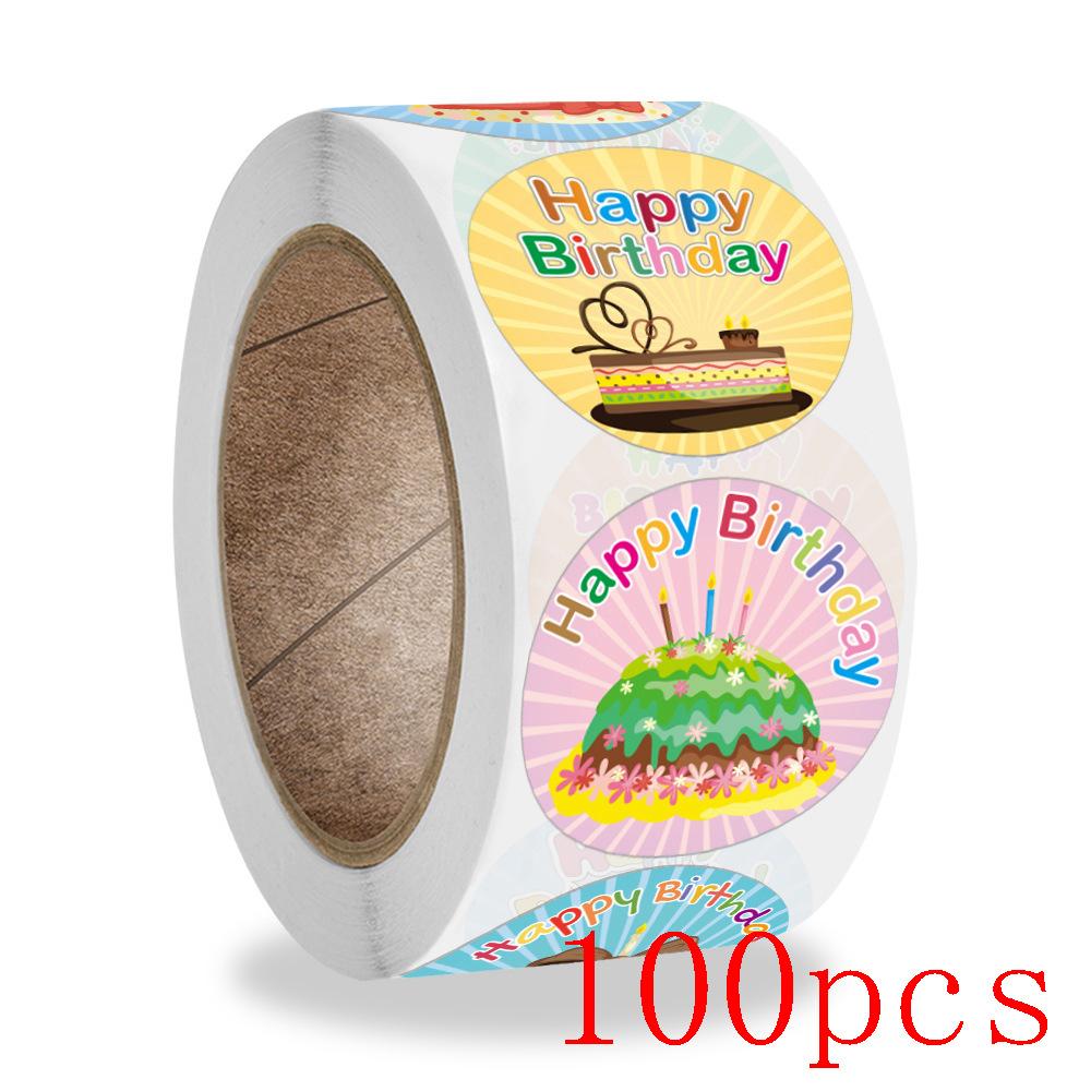 50-500Pcs Round Happy Birthday Stickers For Party Decor Envelope Sealing Label Gift Packing Adhesive Sticker Greeting Card Label