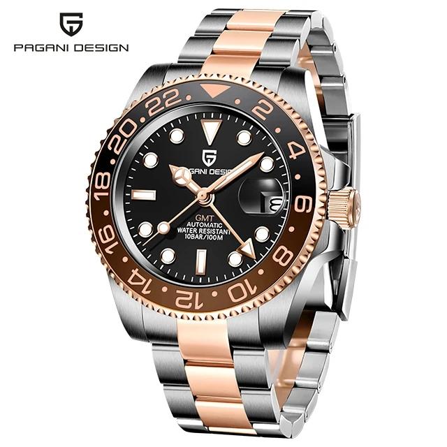 PAGANI DESIGN Nuevo PD-1662 V6 Relojes Mecánicos para Hombre Lujo Bisel de Cerámica Reloj Automático 10Bar Impermeable Reloj GMT para Hombre