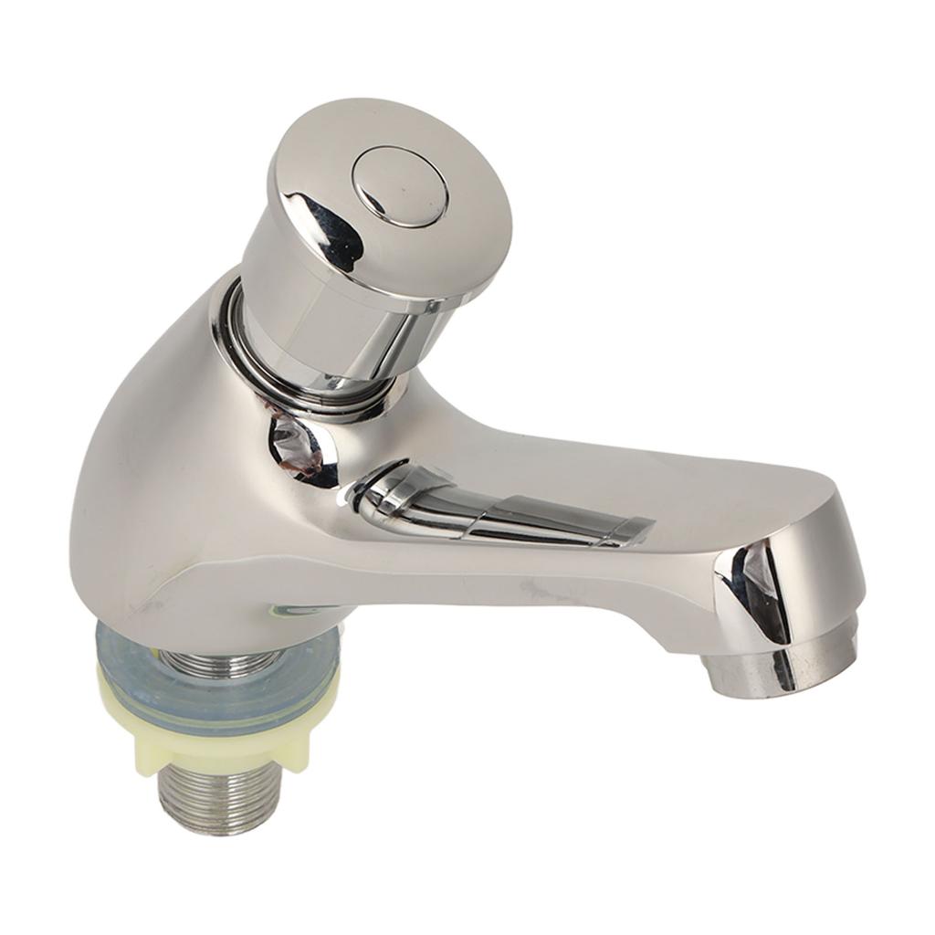 Time Delay Silver Faucet Single Tube Cold Water Basin Taps G1/2 Thread for Home Kitchen Bathroom