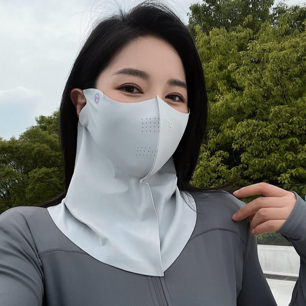 UV Protection Sunscreen Mask Solid Color Sunscreen Face Scarf Elastic Ice Silk Mask  Windproof