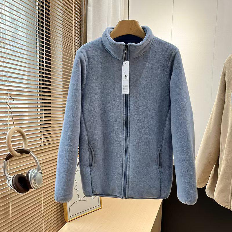Unisex Retro Fleece Thickened Jacket with Stand Collar and Zipper - Autumn Winter Style