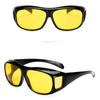 Fashion night driving goggles with amber tint lens for reduced light reflection and casual street wear