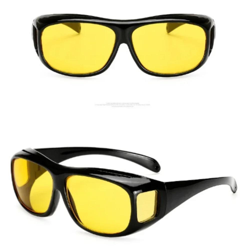 Fashion night driving goggles with amber tint lens for reduced light reflection and casual street wear