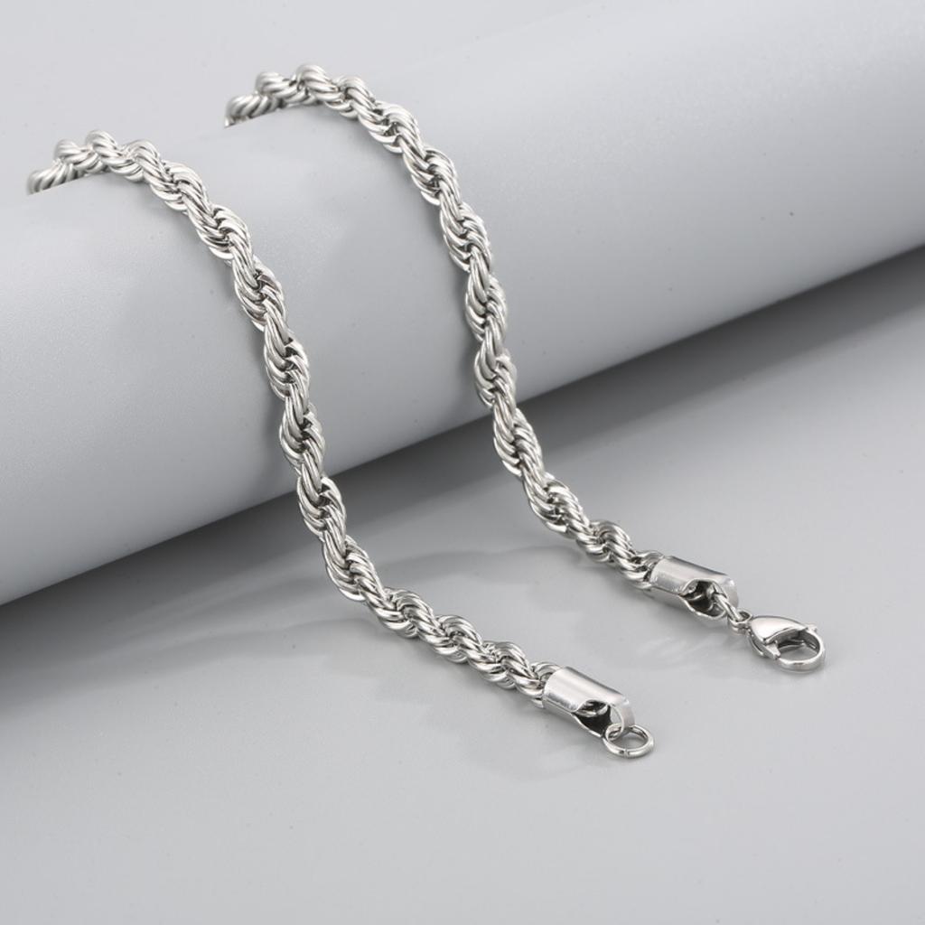 2~8mm Steel Color Stainless Steel Twist Chain Necklace Accessories Rock Hip-hop Color Men and Women Plain Chain