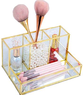 Pearpark Luxus Make-up Pinsel Messing und für Make-up Pinsel und Transparenter Pinsel Stilvolles Kleines Objekt Pinsel Glas Ausstellungs Aufbewahrungsbox, Glas, Kosmetika,