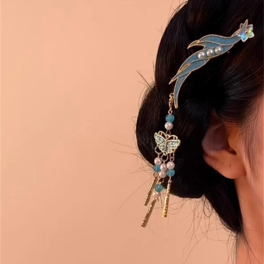 Exquisite Blue Enamel Butterfly Hair Clip - Chinese Style Qipao Accessory