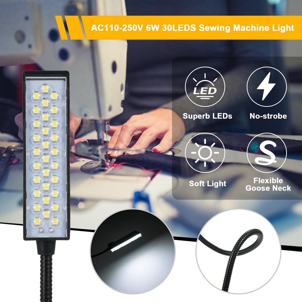 30LEDs Sewing Machine Lamp LED Light Fixture Fixed Base Flexible Bendable Tube for Housework