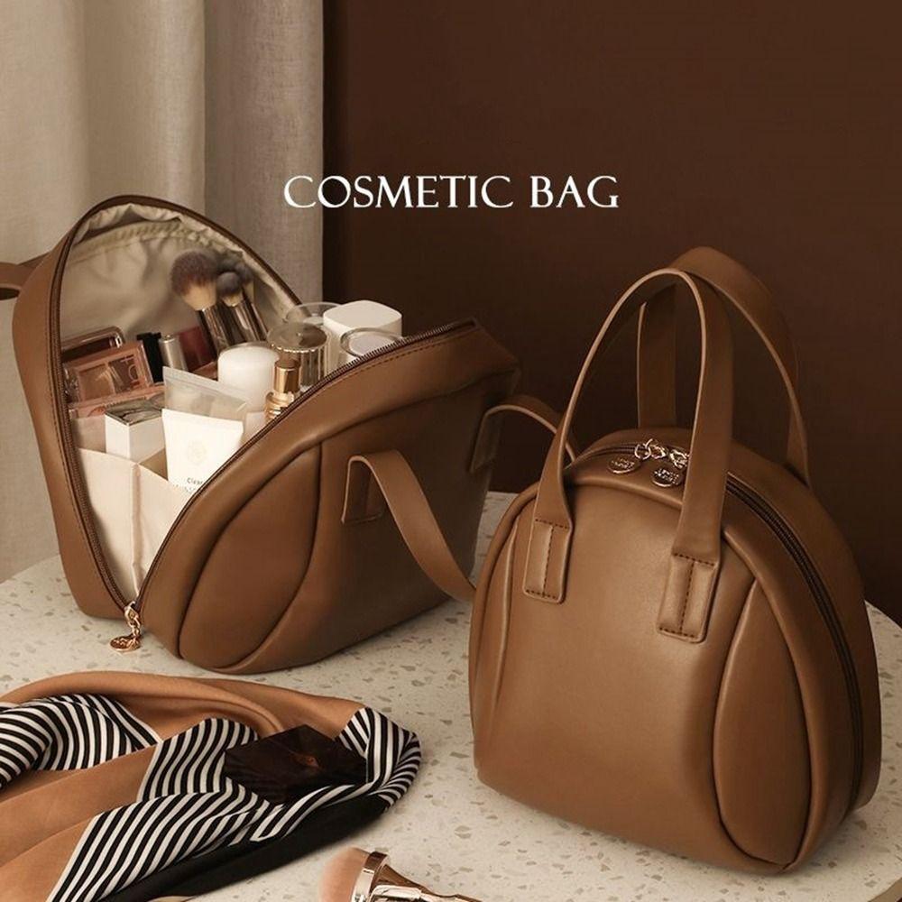 Shell Bag PU Leather Cosmetic Bag Zipper Small Square Bag Simple Makeup Pouch Bag Travel